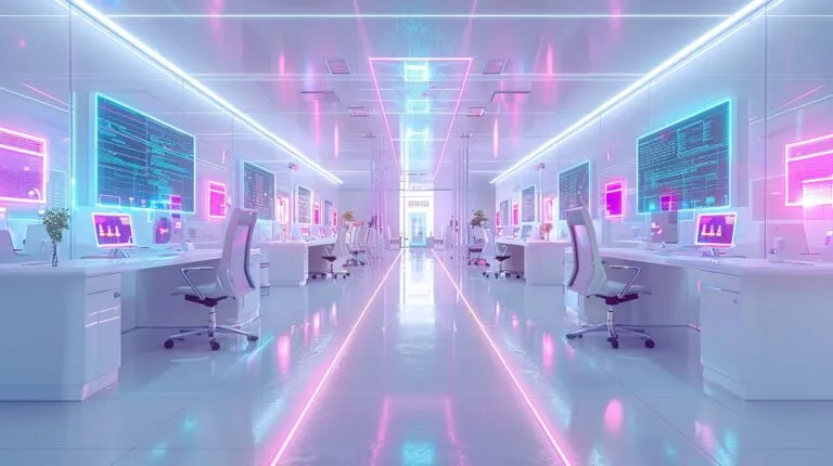 Futuristic digital workspace supported by AI